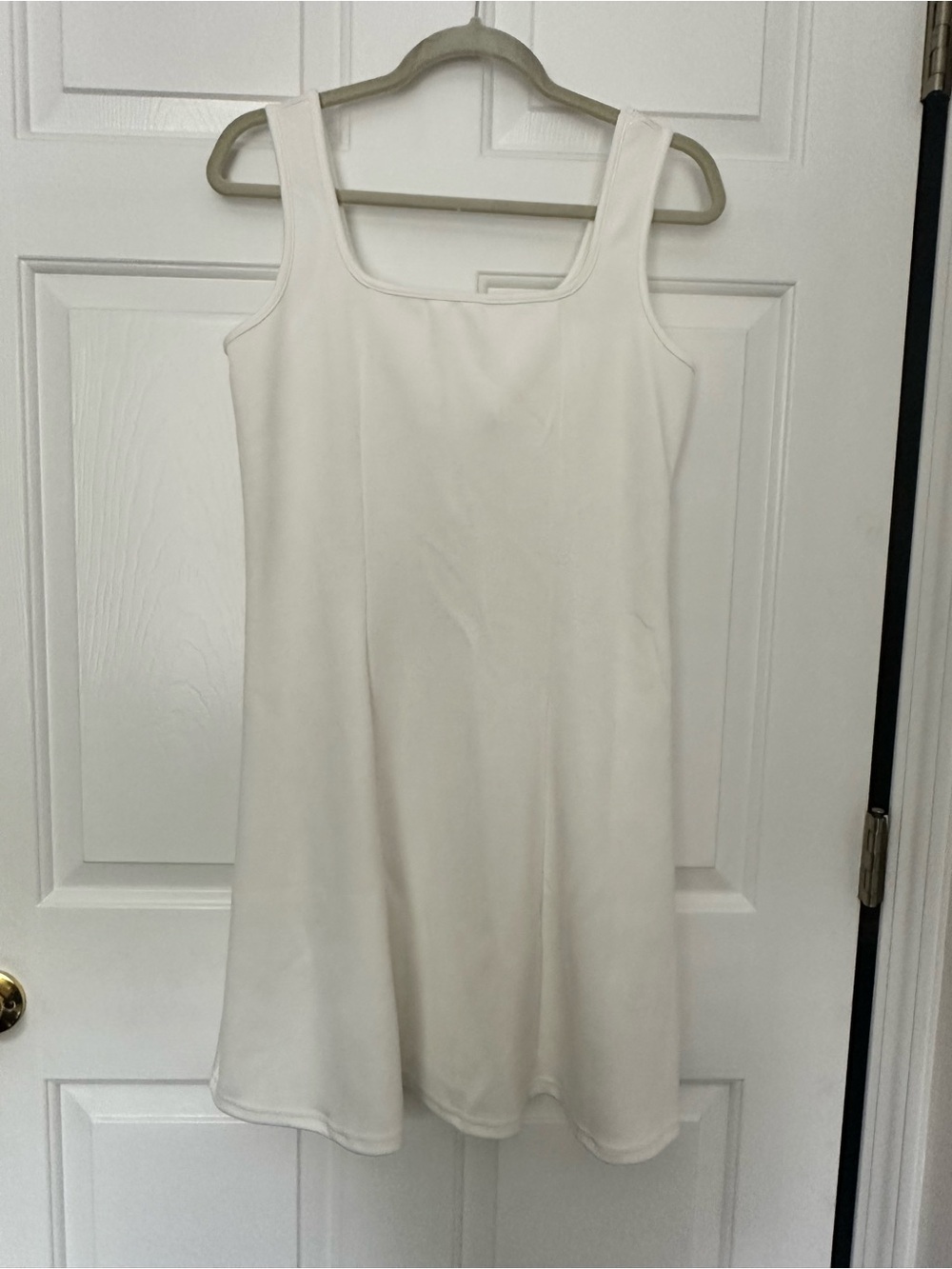 Anrabess Sleeveless White Scoop Neck A-Line Dress